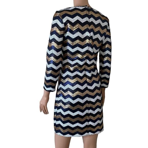 Sugar Lips brand Gold, black & white full sequined chevron print body con dress - Picture 3 of 10